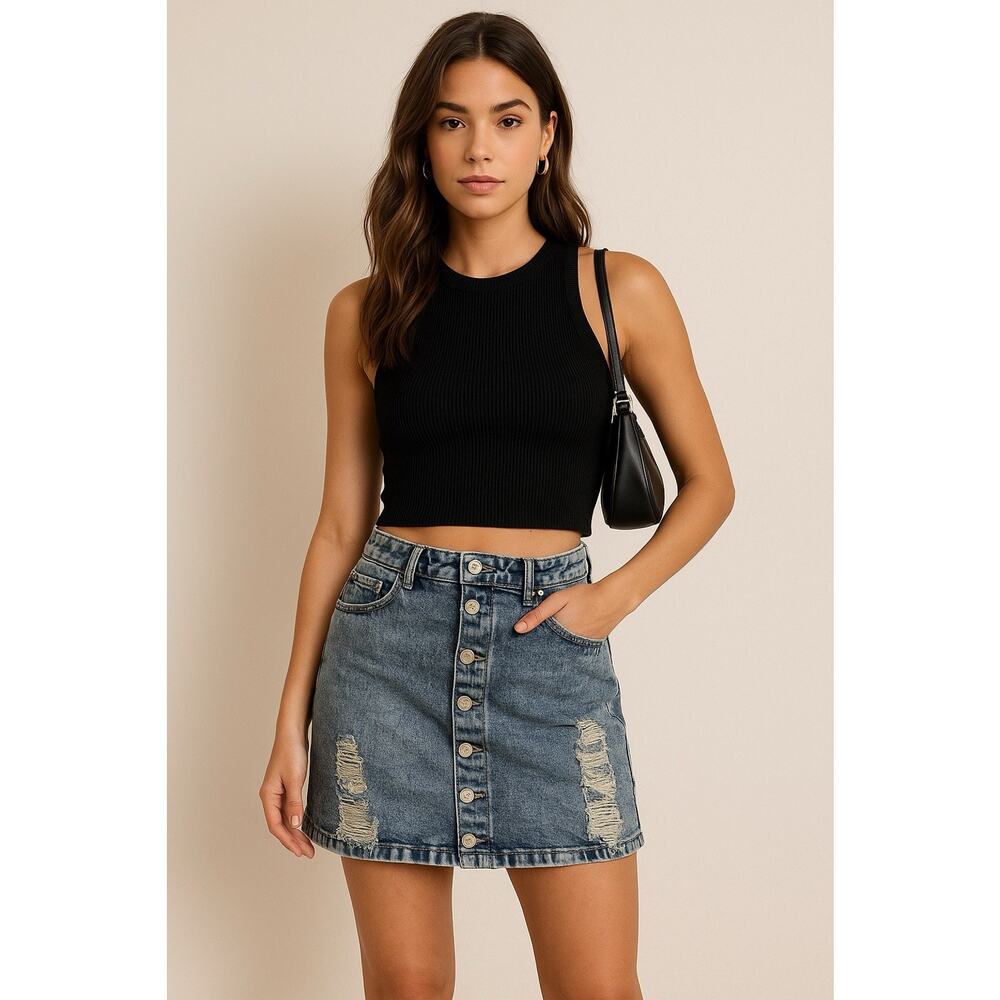 White Birch 90s Style Streetwear Grunge Y2K Mini Skirt Acid Wash Edgy Size Small